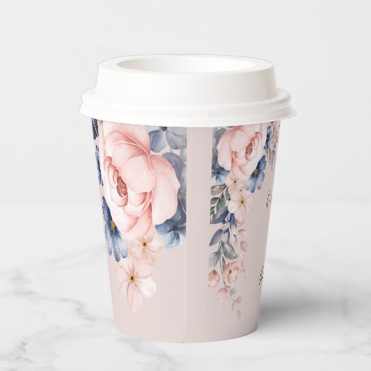Roze Bloemen Rustiek Modern Baby shower Papieren Bekers (Rechts)