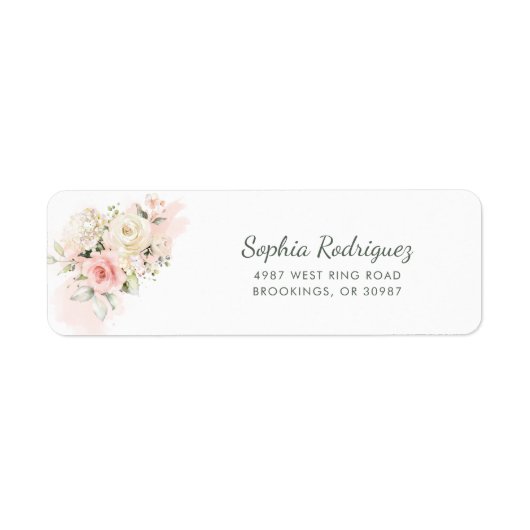 Roze Bloemen Rustiek Script Retouradres Etiket (Voorkant)