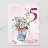 Roze Bloemen Rustiek Wildflower Trouwtafel Nummer Bedankkaart (Voorkant)