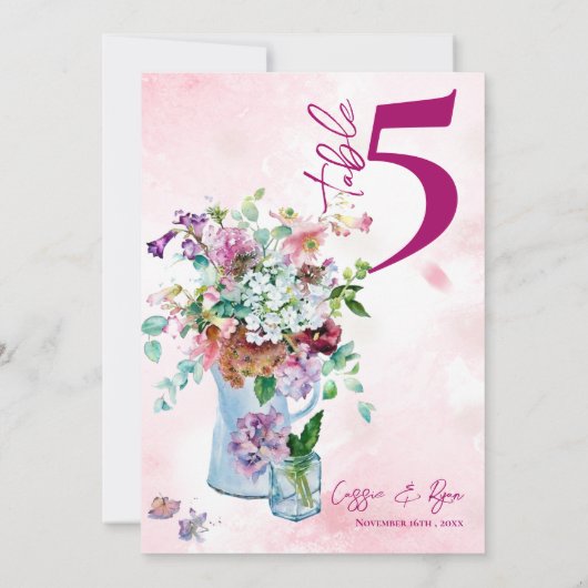 Roze Bloemen Rustiek Wildflower Trouwtafel Nummer Bedankkaart (Achterkant)