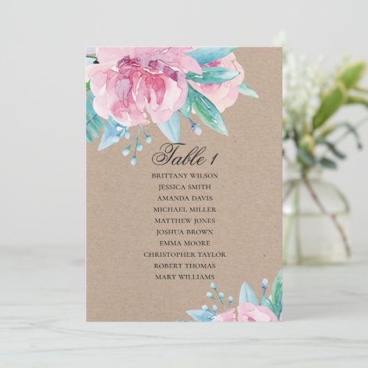 Roze bloemen. Rustieke bloemenbruiloft zitgrafiek Kaart (Staand voorkant)