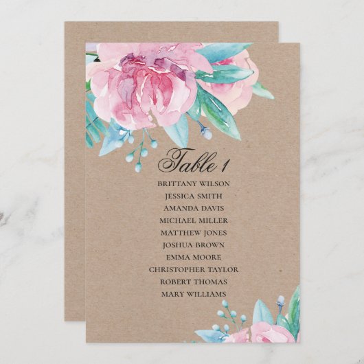 Roze bloemen. Rustieke bloemenbruiloft zitgrafiek Kaart (Voorkant / Achterkant)