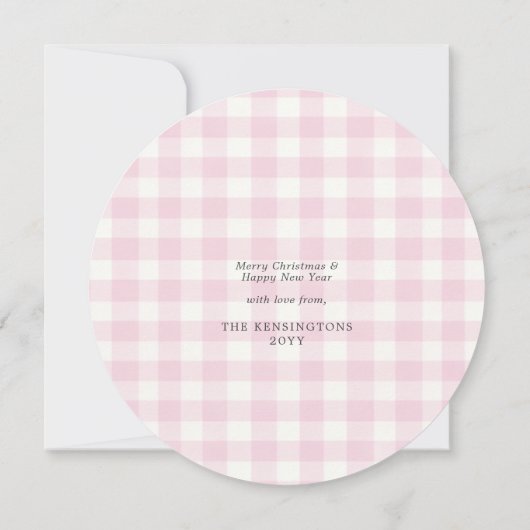 Roze Bloemen Rustieke Gingham Plaid Vakantie Foto Feestdagenkaart (Achterkant)