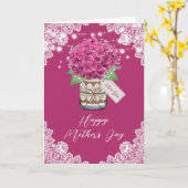Roze Bloemen Rustieke Kant Hydrangea Moederdag Kaart (Gele Bloem)