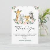 Roze Bloemen Safari Baby shower Dank u kaart (Staand voorkant)