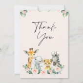 Roze Bloemen Safari Baby shower Dank u kaart (Achterkant)