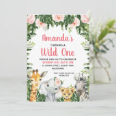 Roze Bloemen Safari Meisjes Wild One Kaart (Staand voorkant)