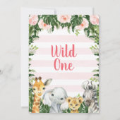 Roze Bloemen Safari Meisjes Wild One Kaart (Achterkant)