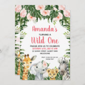 Roze Bloemen Safari Meisjes Wild One Kaart (Voorkant / Achterkant)