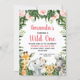 Roze Bloemen Safari Meisjes Wild One Kaart