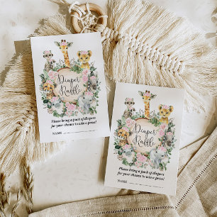 Roze Bloemen Safari Oerwoud Baby Meisje Luier Raff Informatiekaartje