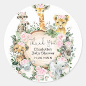 Roze Bloemen Safari Oerwoud Wilde Dieren Baby show Ronde Sticker (Voorkant)