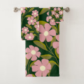 Roze Bloemen Sage Groene bladeren patroon Bad Handdoek (Insitu)
