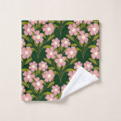Roze Bloemen Sage Groene bladeren patroon Bad Handdoek (Wasdoekje)