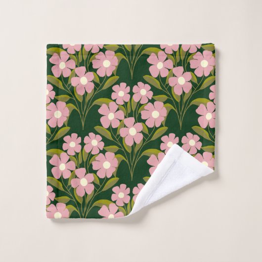 Roze Bloemen Sage Groene bladeren patroon Bad Handdoek (Wasdoekje)