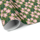 Roze Bloemen Sage Groene bladeren patroon Cadeaupapier (Rol Hoek)