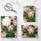 Roze Bloemen Sage Groene bladeren patroon Inpakpapier Vel