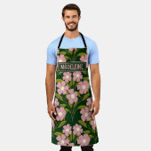 Roze Bloemen Sage Groene bladeren patroon Schort (Gedragen)