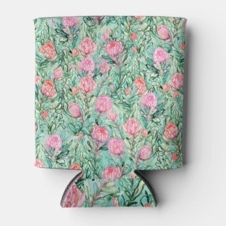Roze bloemen, salie groen, naadloos. blikjeskoeler