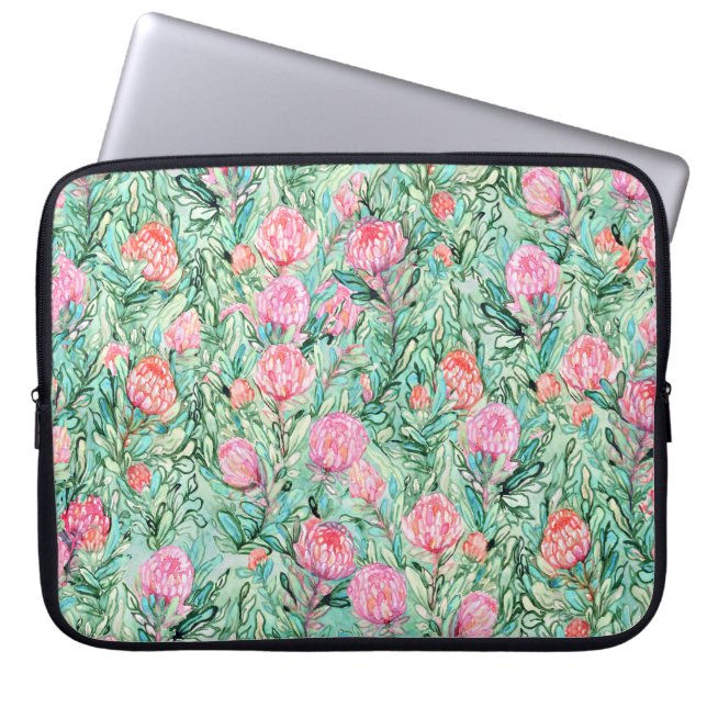 Roze bloemen, salie groen, naadloos. laptop sleeve (Voorkant)
