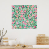 Roze bloemen, salie groen, naadloos. poster (Keuken)