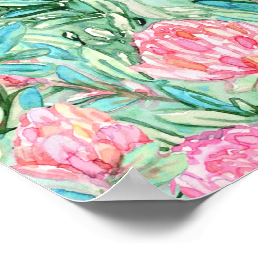 Roze bloemen, salie groen, naadloos. poster (Hoek)