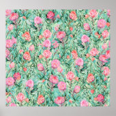 Roze bloemen, salie groen, naadloos. poster (Voorkant)