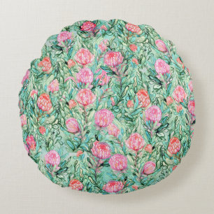 Roze bloemen, salie groen, naadloos. rond kussen