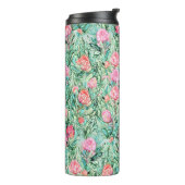 Roze bloemen, salie groen, naadloos. thermosbeker (Gedraaid links)