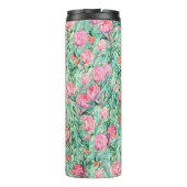 Roze bloemen, salie groen, naadloos. thermosbeker (Achterkant)