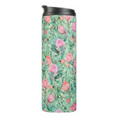 Roze bloemen, salie groen, naadloos. thermosbeker (Geroteerd rechts)