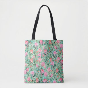 Roze bloemen, salie groen, naadloos. tote bag