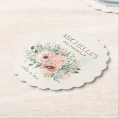 Roze Bloemen Salie Groene bladeren Glitter Verjaar Kartonnen Onderzetters (Gekanteld)