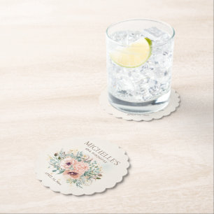 Roze Bloemen Salie Groene bladeren Glitter Verjaar Kartonnen Onderzetters