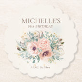 Roze Bloemen Salie Groene bladeren Glitter Verjaar Kartonnen Onderzetters (Voorkant)