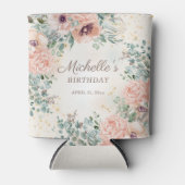 Roze Bloemen Salie Groene bladeren Verjaardag Blikjeskoeler (Voorkant)