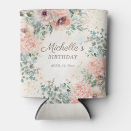 Roze Bloemen Salie Groene bladeren Verjaardag Blikjeskoeler