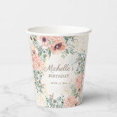 Roze Bloemen Salie Groene bladeren Verjaardag Papieren Bekers (Achterkant)