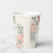 Roze Bloemen Salie Groene bladeren Verjaardag Papieren Bekers (Rechts)