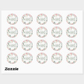 Roze Bloemen Saliegroene Bladeren Sweet 16 Ronde Sticker (Vel)