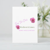 Roze bloemen save the date uitnodiging (Staand voorkant)