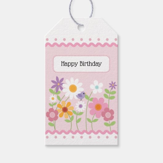 Roze Bloemen Scallop Edge Verjaardag Cadeaulabel (Voorkant)