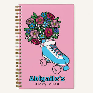 Roze Bloemen Schaats Cartoon Dagboek Notitieboek