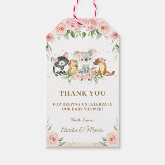 Roze Bloemen Schattige Australisch Dieren Baby sho Cadeaulabel (Voorkant)