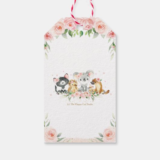 Roze Bloemen Schattige Australisch Dieren Baby sho Cadeaulabel (Achterkant)