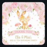 Roze Bloemen Schattige Bunnies Joint Sisters Verja Vierkante Sticker<br><div class="desc">Personaliseer deze mooie Floral Bunnies sticker labels met uw eigen woorden gemakkelijk en snel,  druk op de knop aanpassen om de stijl en plaatsing van de tekst verder te herschikken en op te maken. Bijpassende Pink Floral Bunny Items zijn beschikbaar in de winkel! c) The Happy Cat Studio</div>