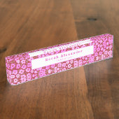Roze Bloemen Schattige Bureau Accessoires Nieuw Jo Naambordje (Zijkant)