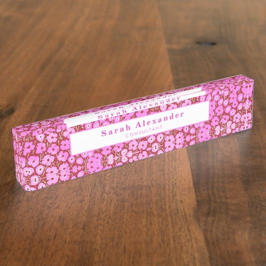 Roze Bloemen Schattige Bureau Accessoires Nieuw Jo Naambordje (Zijkant)