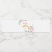 Roze Bloemen Schattige Herten Verjaardag Water Bot Waterfles Etiket (Enkel label)