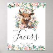 Roze Bloemen Schattige Highland Koe Baby shower Fa Poster (Voorkant)